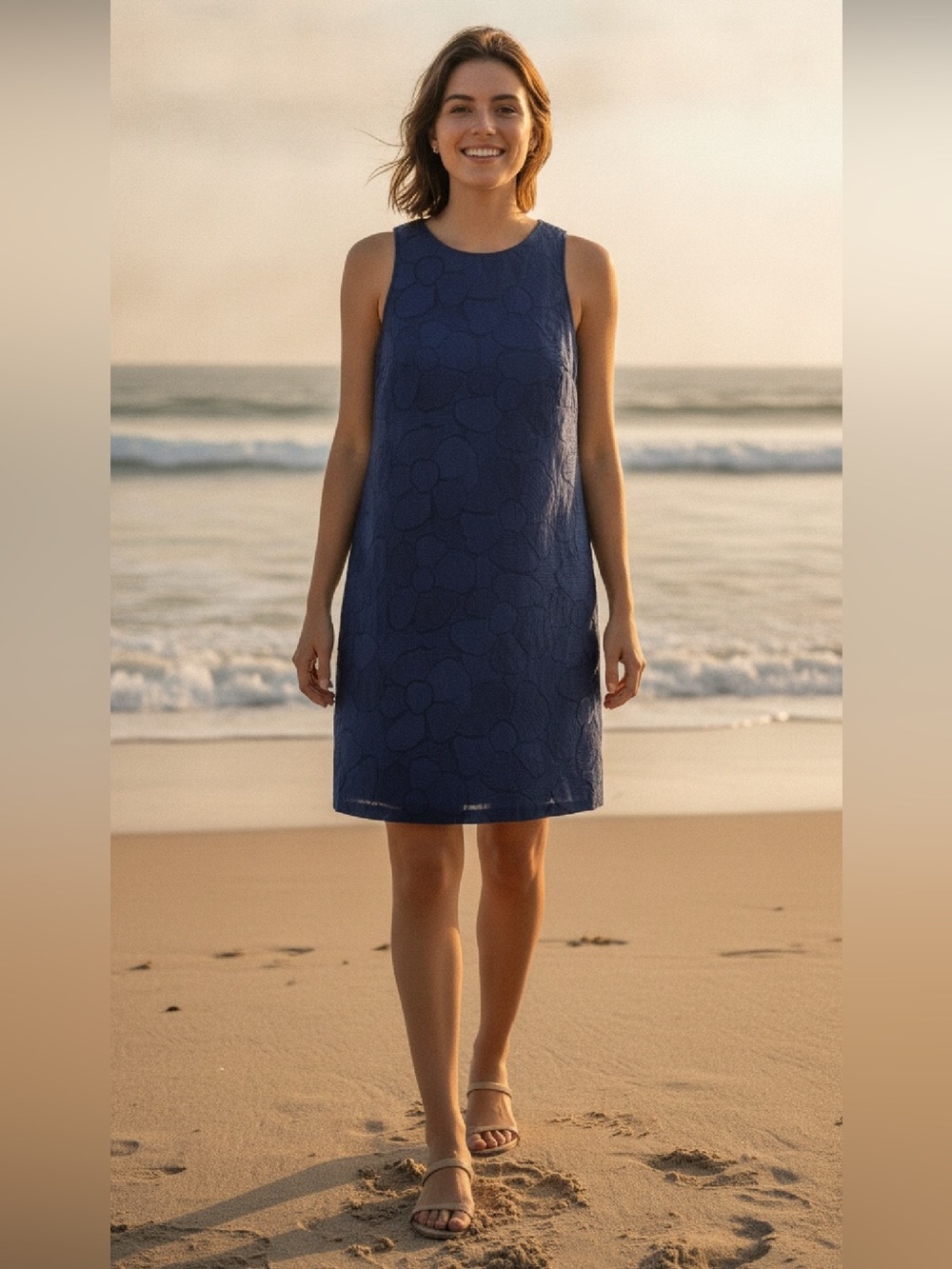 Tommy Bahama Navy Sleeveless Floral A-line dress. Small